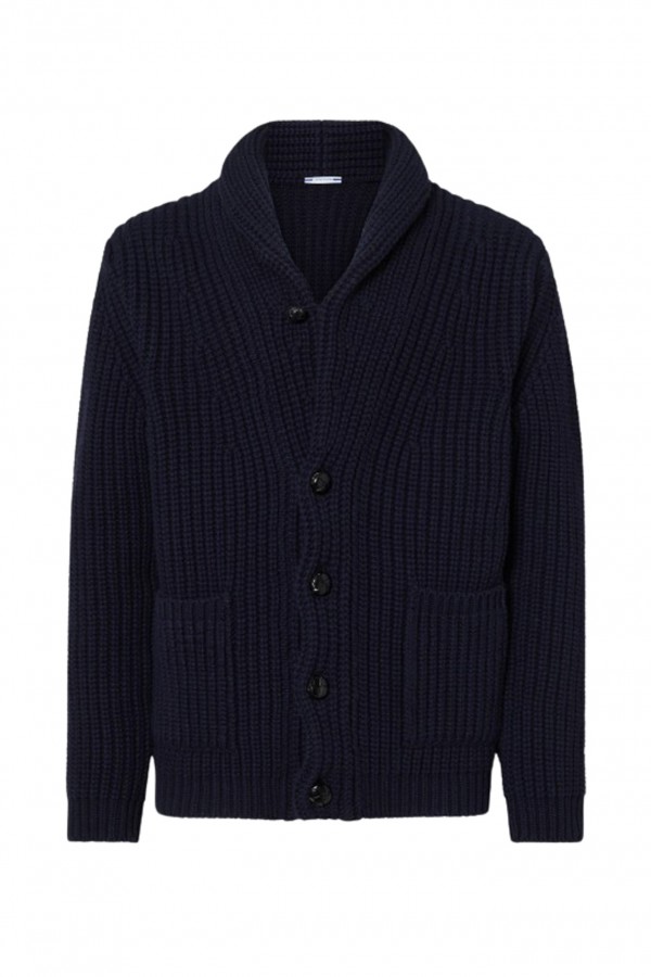 CARDIGAN COL CHÂLE EN LAINE BLEU (37961)