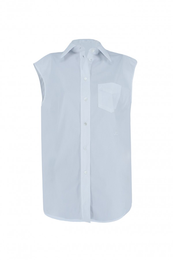 JACOB COHEN WHITE SLEEVELESS POPLIN SHIRT (38482)